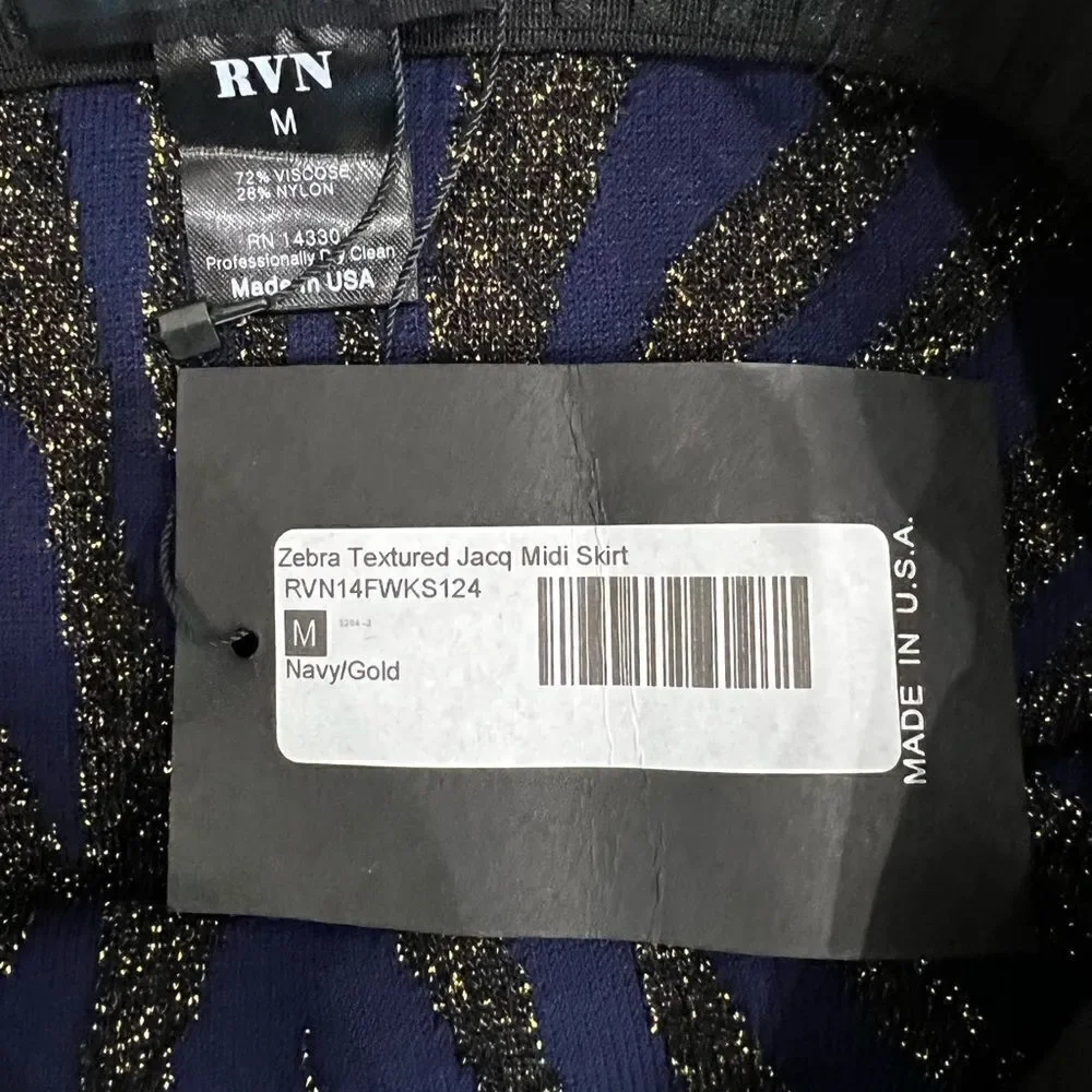 RVN Zebra Textured Jacquard Midi Skirt in Black & Navy size M NWT - Picture 4 of 4